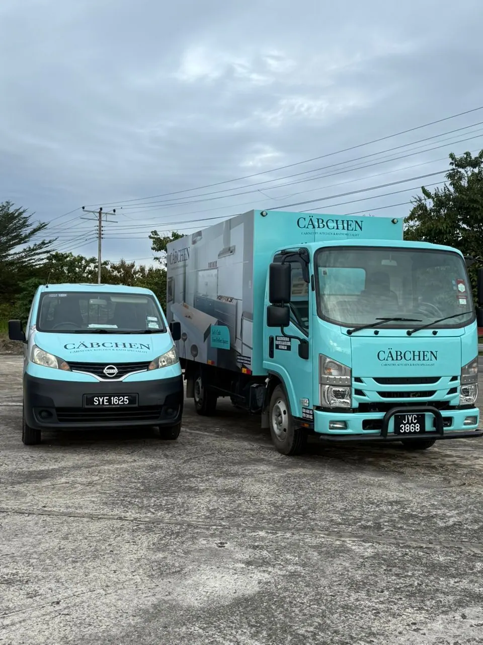 Cabchen's cyan company van and truck