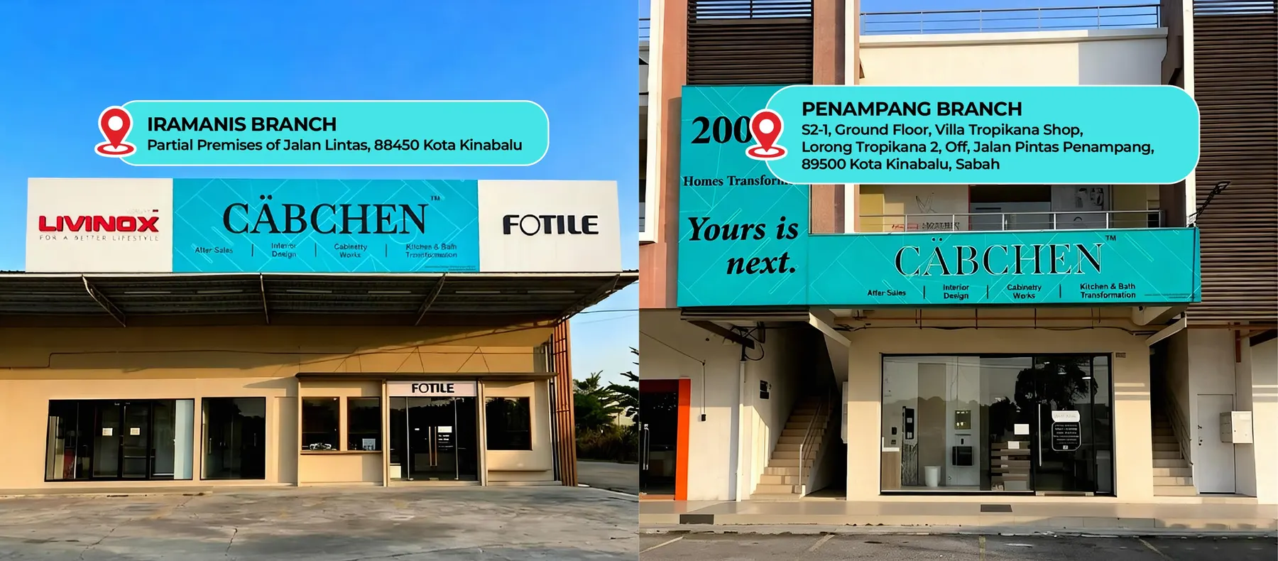Cabchen's Iramanis and Penampang storefronts side by side